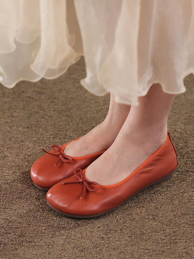 Women Summer Casual Solid Leather Bowknot Shoes