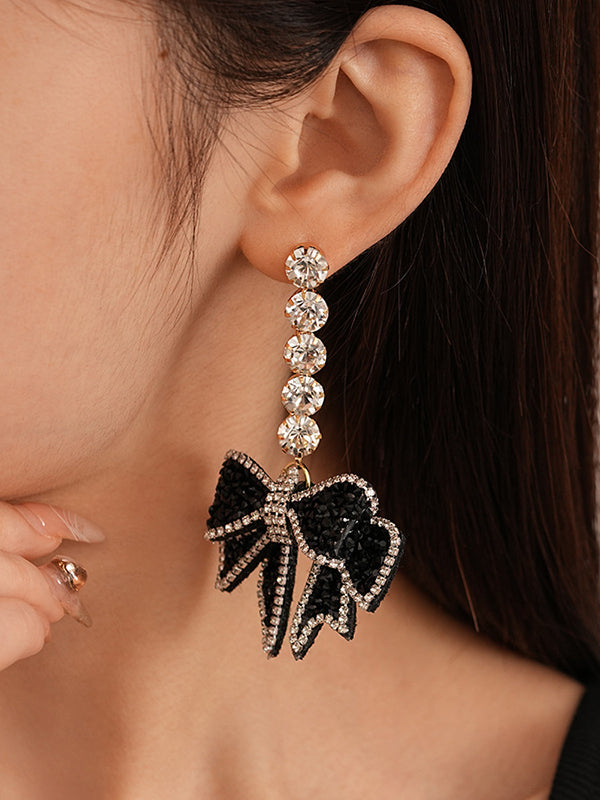 Beaded Bowknot Shiny Earrings Accessories