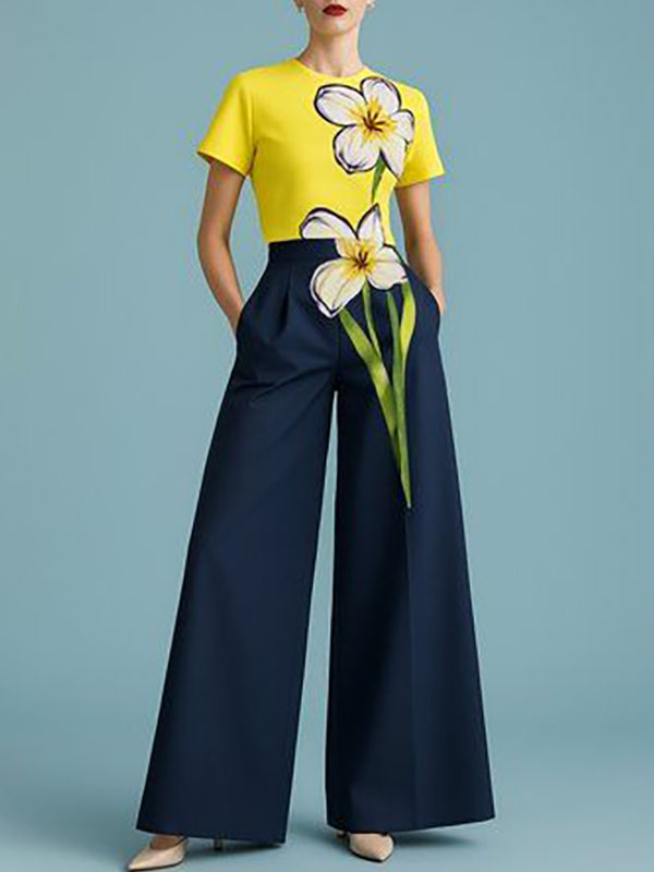 Loose Wide Leg Pleated Pockets Pants Trousers