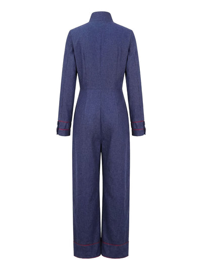 Long Sleeves Wide Leg Zipper Stand Collar Jumpsuits