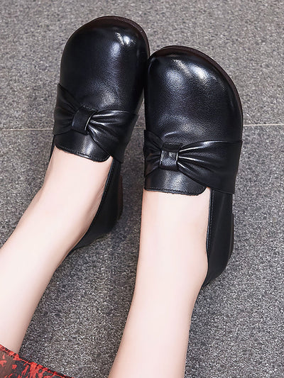 Women Vintage Soft Leather Knot Low Heel Shoes