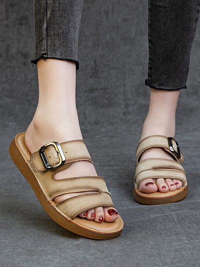 Women Summer Casual Leather Flat Slippers