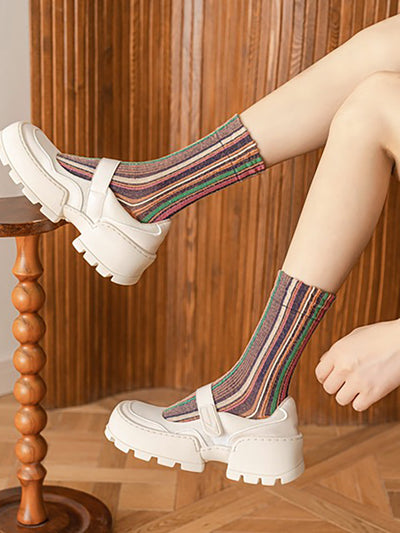 5 Pairs Stripe Adult Women Retro Autumn Winter Socks