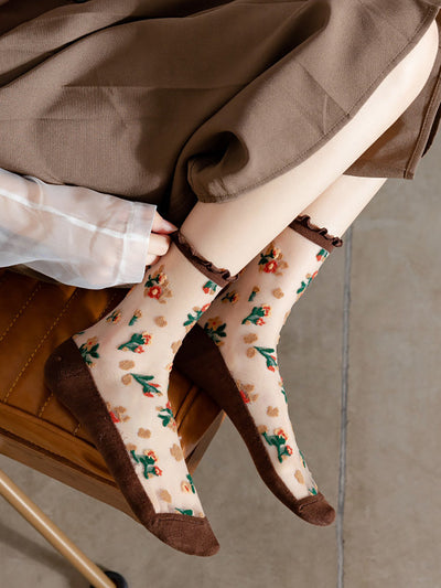 5 Pairs Women Summer Floral Lace Spliced Socks