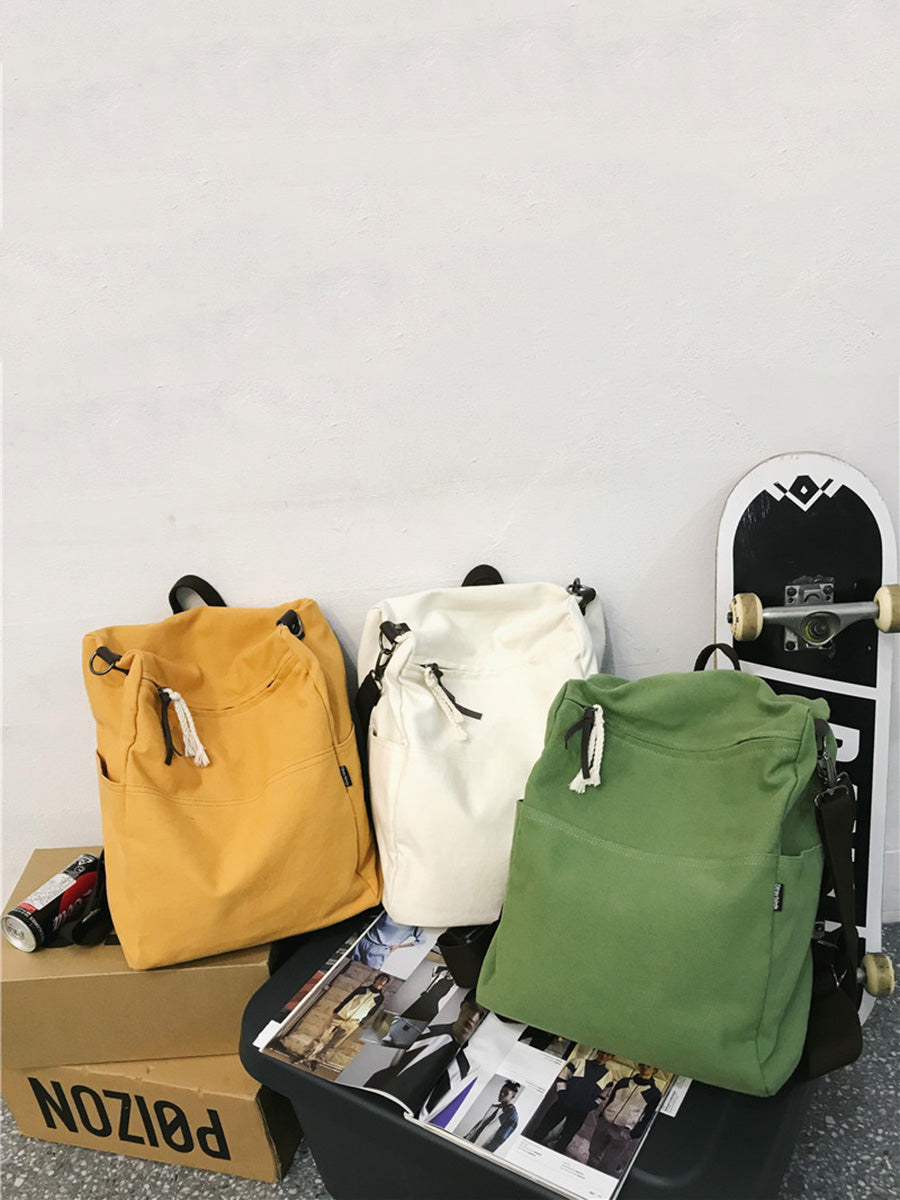 Casua Pure Color Large Capacity Square Canvas Backpack