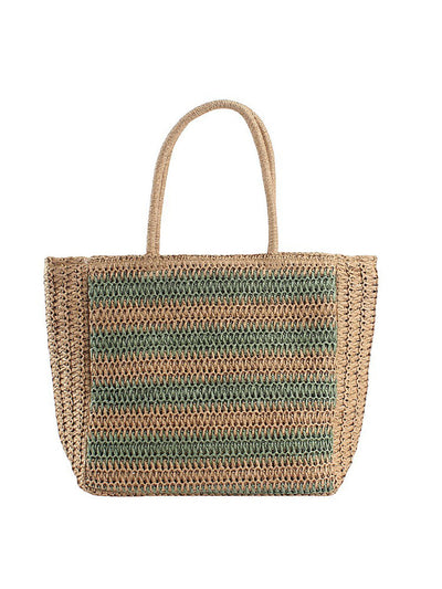 Women Fashion Colorblock Straw Weave Shoulder Bag