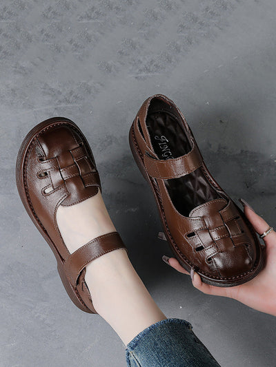Women Casual Summer Genuine Leather Weave Platfrom Shoes