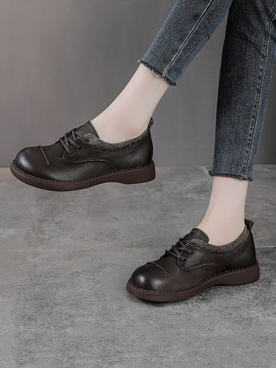 Women Vintage Genuine Leather Spliced Low Heel Shoes