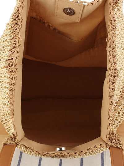 Women Summer Colorblock Straw Weave Shoulder Bag