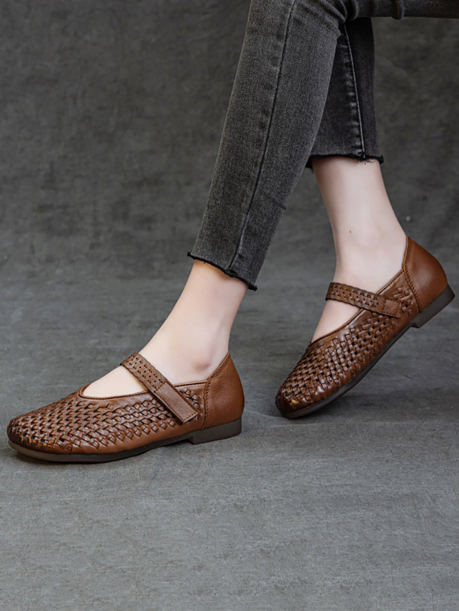 Women Summer Leather Hollow Out Low Heel Shoes