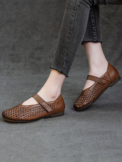 Women Summer Leather Hollow Out Low Heel Shoes