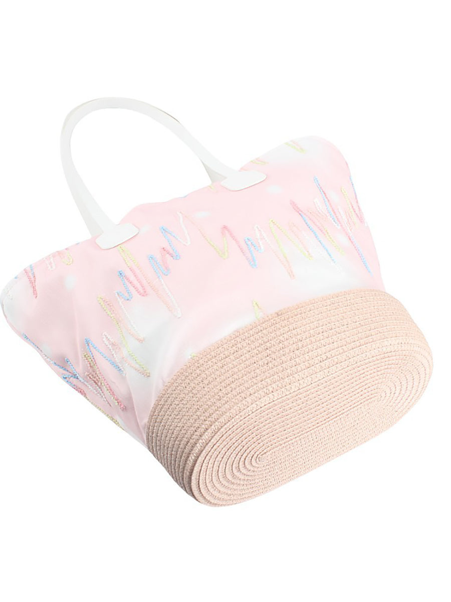 Women Artsy Straw Spliced Large Capacity Bag