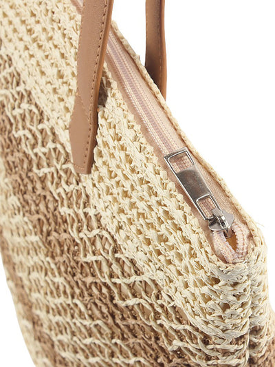 Women Summer Straw Weave Colorblock Shoulder Bag