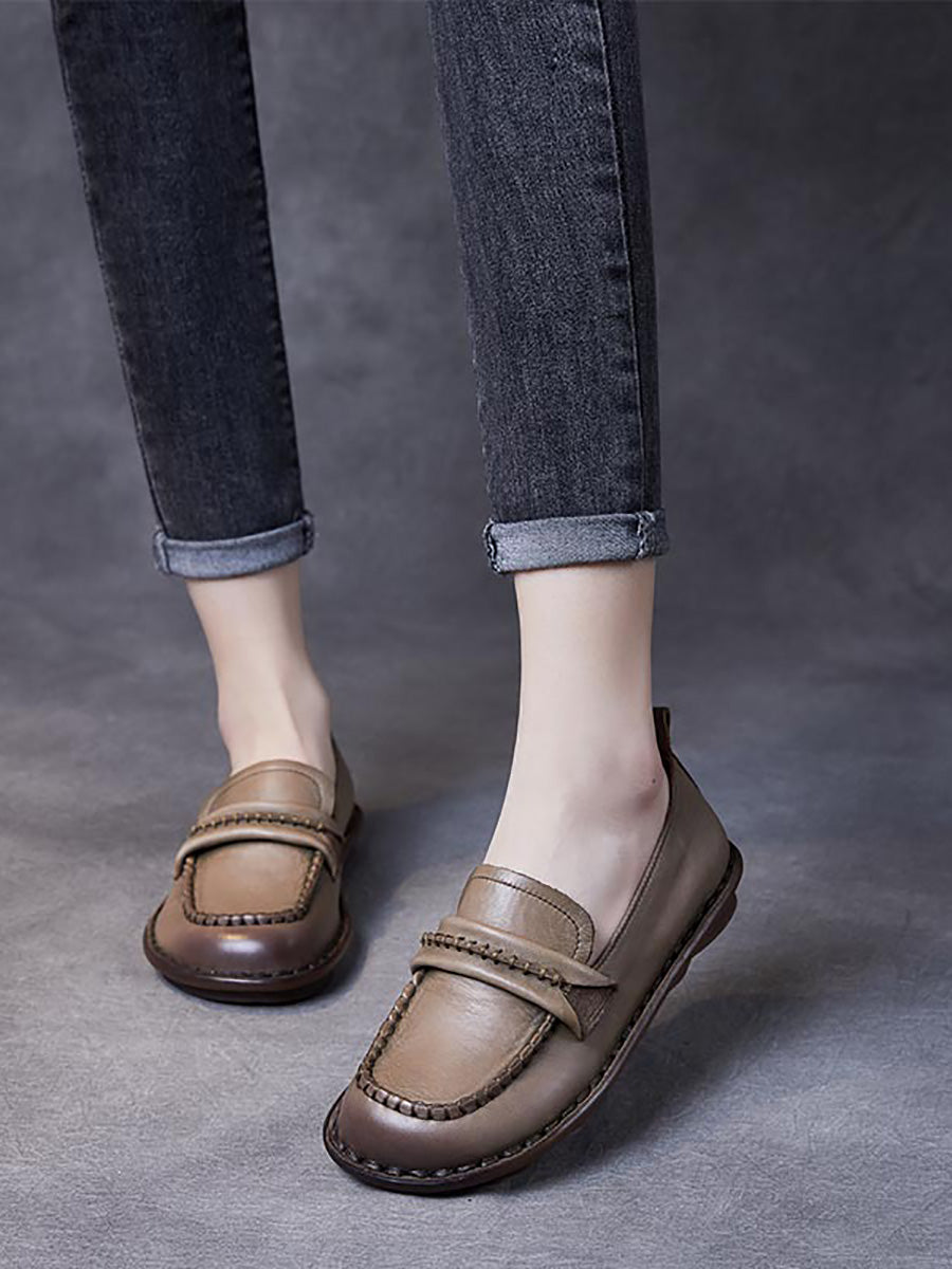 Women Summer Genuine Leather Stitching Low Heel Shoes