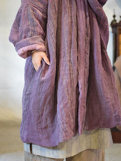 Women Winter Vintage Solid Crinkle Pocket Padded Coat