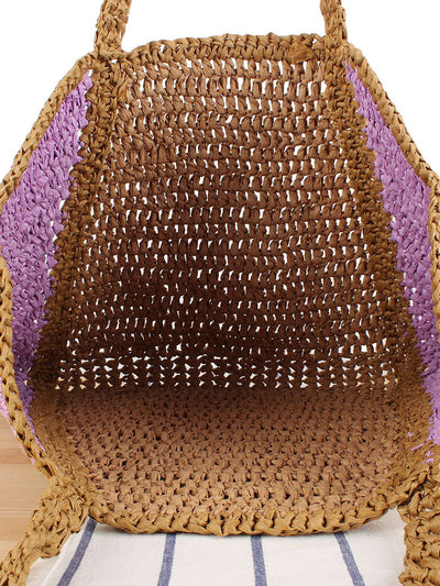 Women Casual Colorblock Straw Weave Shoulder Bag