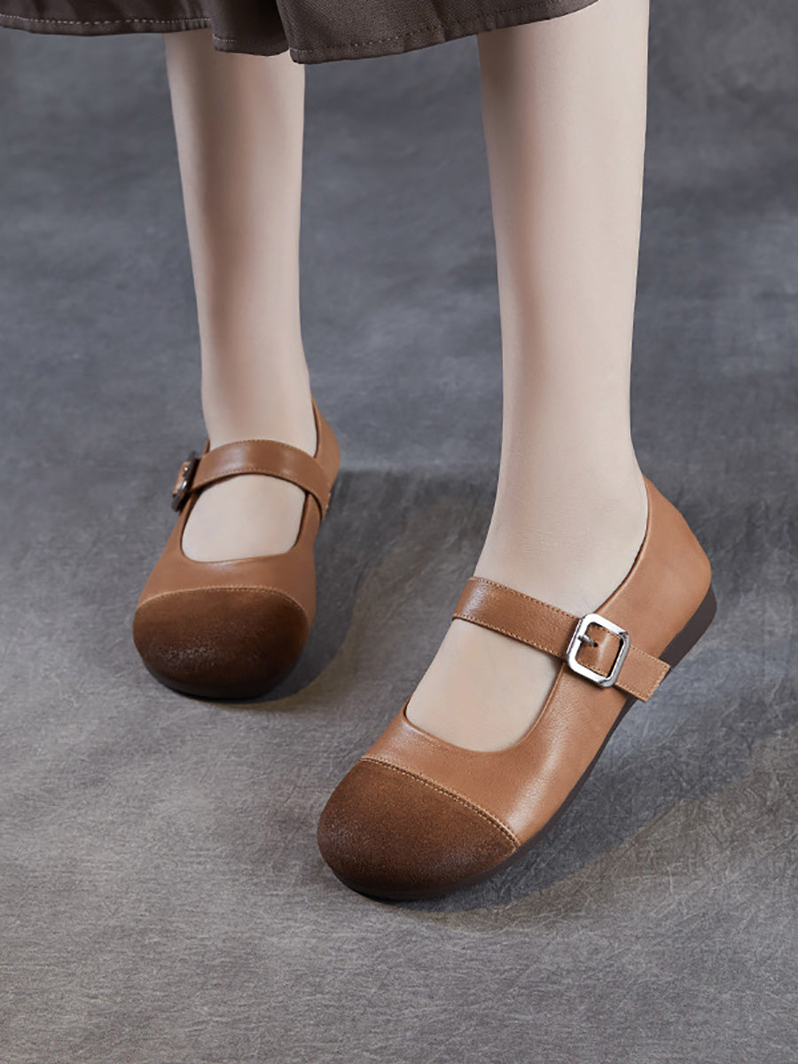 Women Summer Casual Soft Leather Spliced Low Heel Shoes