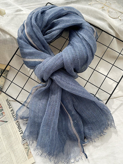 Women Summer Stripe Tassel Linen Shawl Scarf