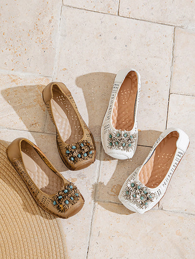 Women Summer Flower Soft Leather Platform Shoes