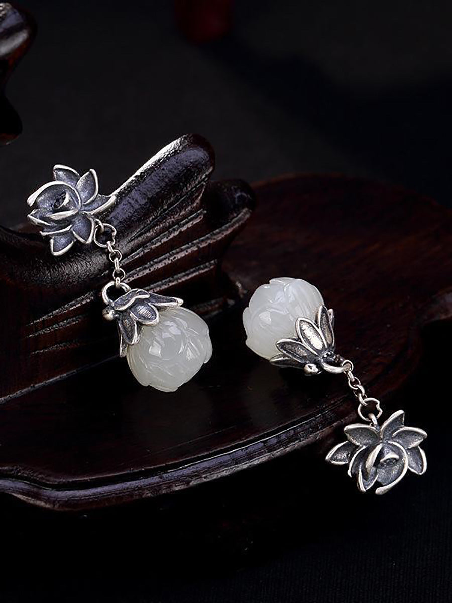 Women Vintage Allot Lotus Jade Earrings