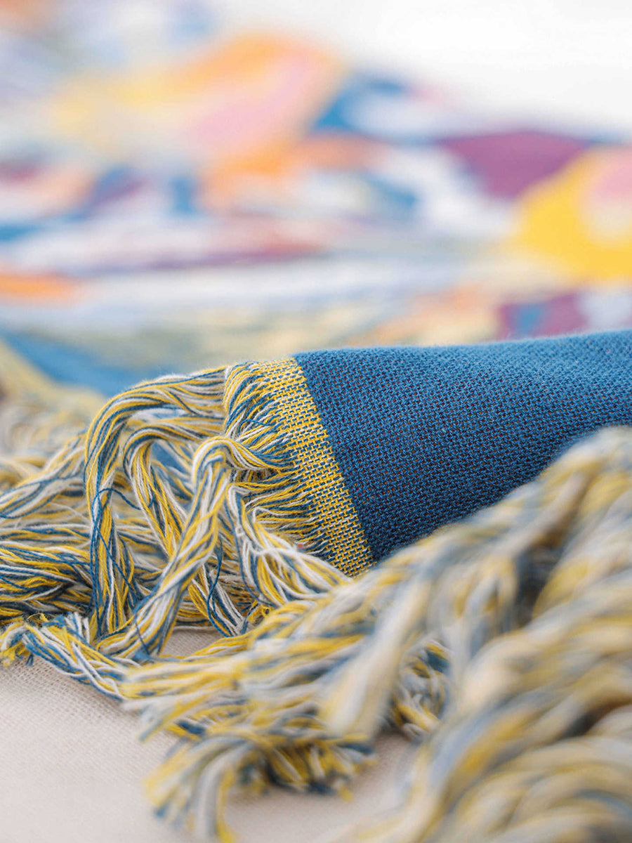 100%Cotton Flower Bedcover Tassel Sofa Blanket