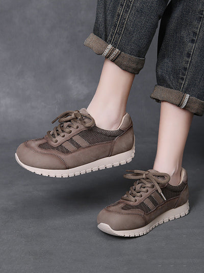 Women Casual Genuine Leather Spliced Flat Sport Shoes