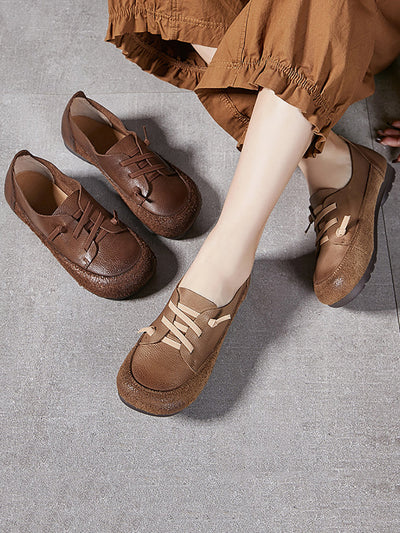 Women Vintage Leather Spliced Low Heel Shoes