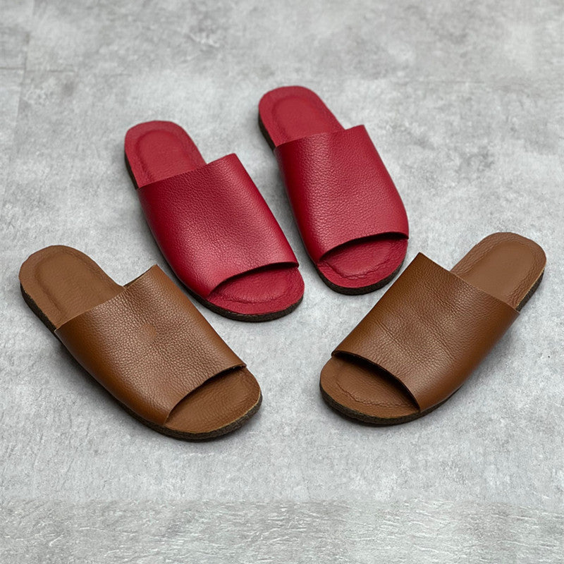 Women Summer Casual Genuine Leather Solid Slippers