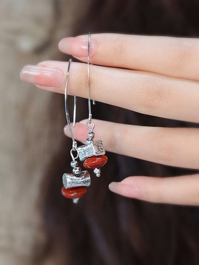 Women Vintage Alloy Red Bead Earrings