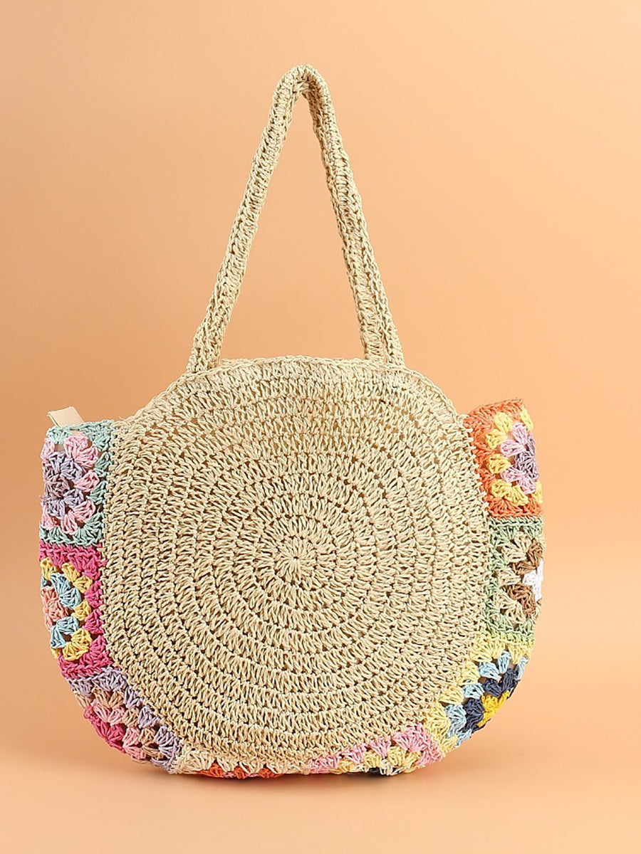 Women Fashion Flower Straw Weave Shoulder Bag