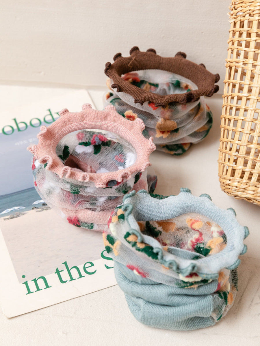 5 Pairs Women Summer Floral Lace Spliced Socks