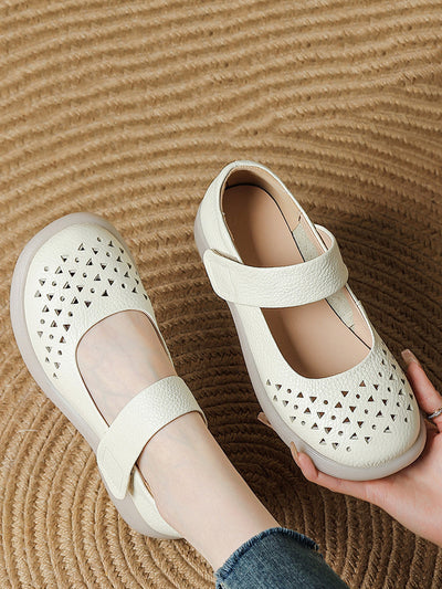 Women Vintage Summer Leather Hollow Out Platfrom Shoes
