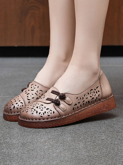 Women Summer Ethnic Hollow Out Low Heel Shoes