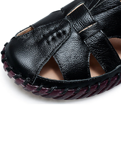 Women Summer Leather Spliced Flat Sandals