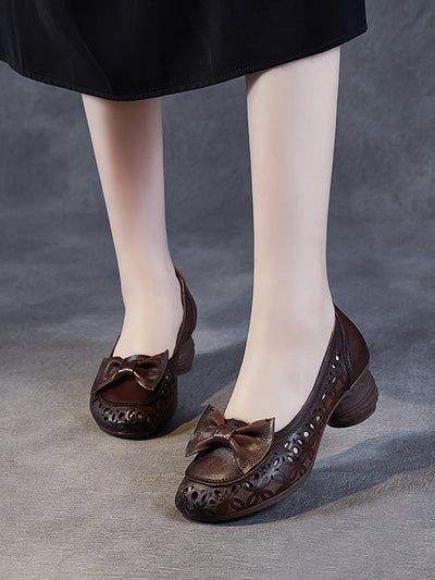 Women Summer Leather Flower Hollow Out Bowknot Shoes