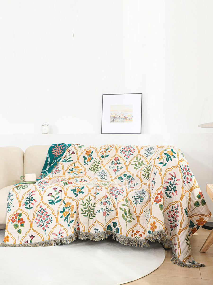 100%Cotton Queen Bedcover Flower Tassel Sofa Blanket