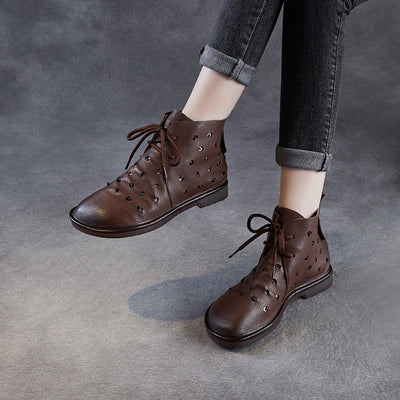 Women Summer Genuine Leather Hollow Out Ankle Boots
