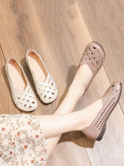 Women Summer Casual Leather Weave Low Heel Sandals