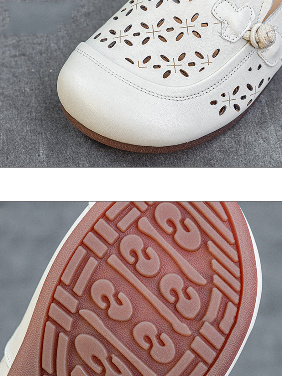 Women Vintage Genuine Leather Hollow Out Flat Shoes