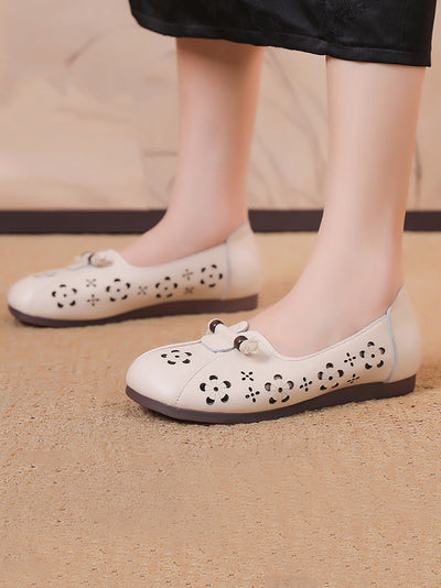 Women Casual Summer Leather Hollow Out Flat Shoes