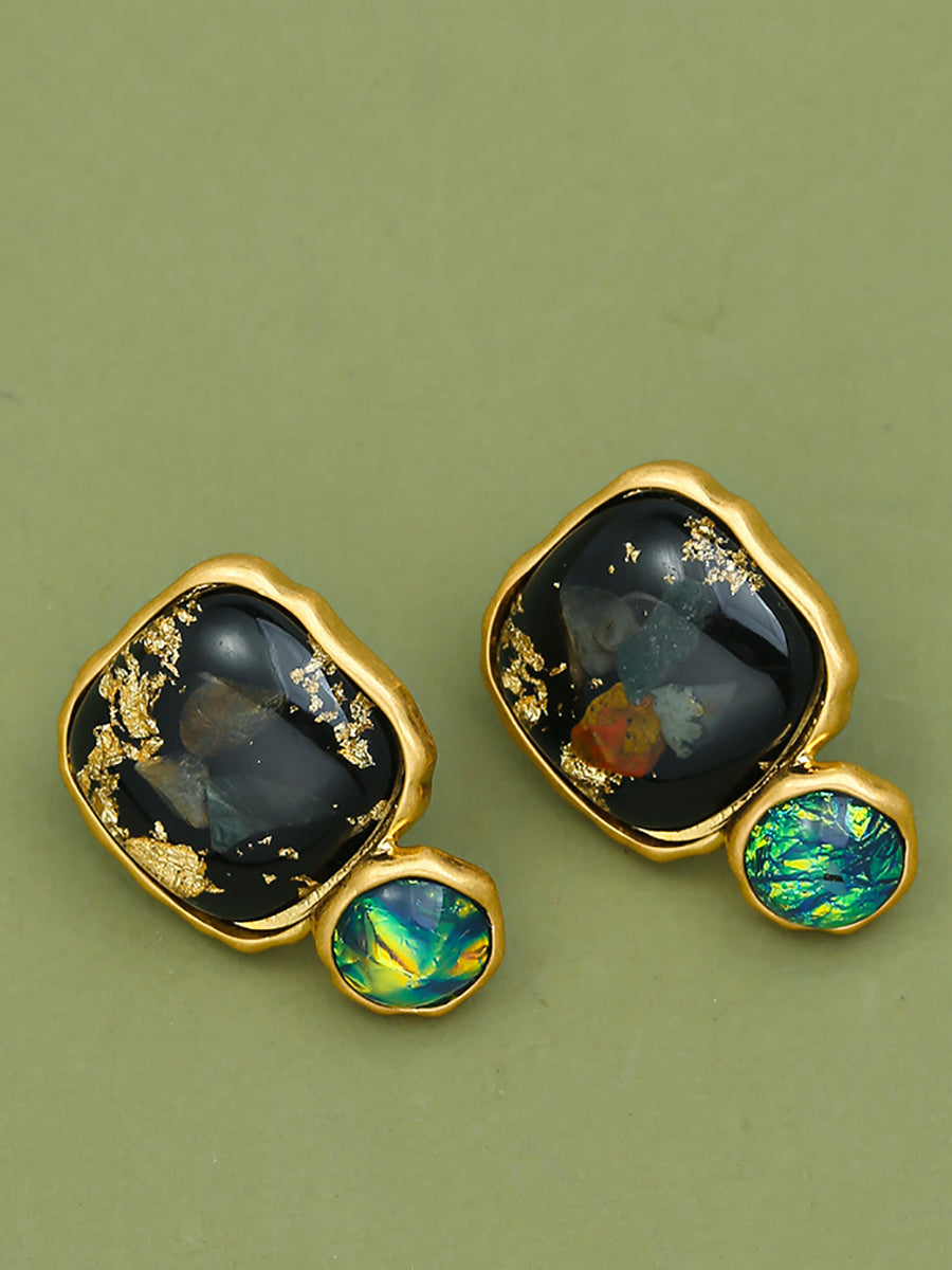 Women Vintage Copper Resin Silver Earrings