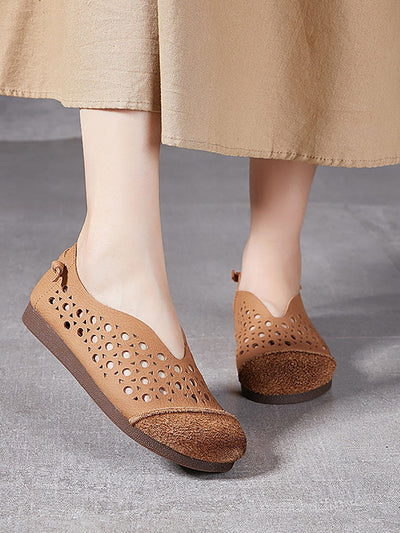 Women Summer Vintage Leather Cowhide Flat Shoes