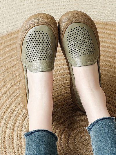 Women Summer Hollow Out Leather Flat Shoes