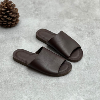 Women Summer Casual Genuine Leather Solid Slippers