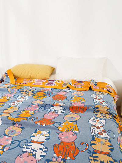 100%Cotton Queen Bedcover Cur Cat Sofa Blanket