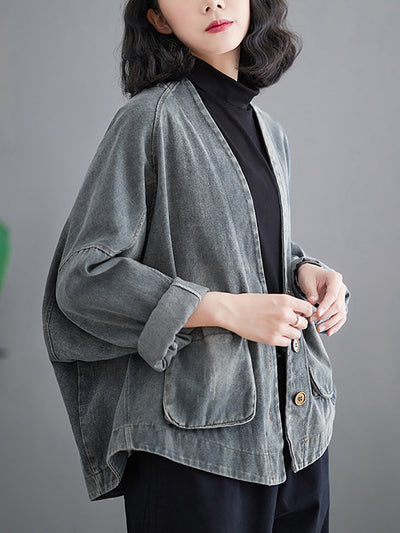 Women Retro Washed Spring Denim Short Coat