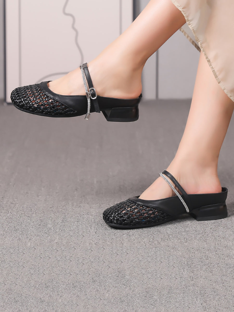 Women Summer Casual Genuine Leather Weave Sandals