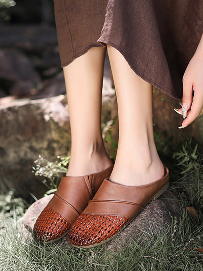 Women Casual Summer Leather Spliced Slippers