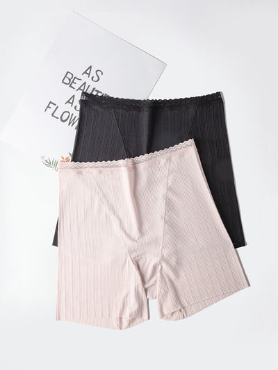 Women Pure Color Lace Waist Safety Bottom Pants