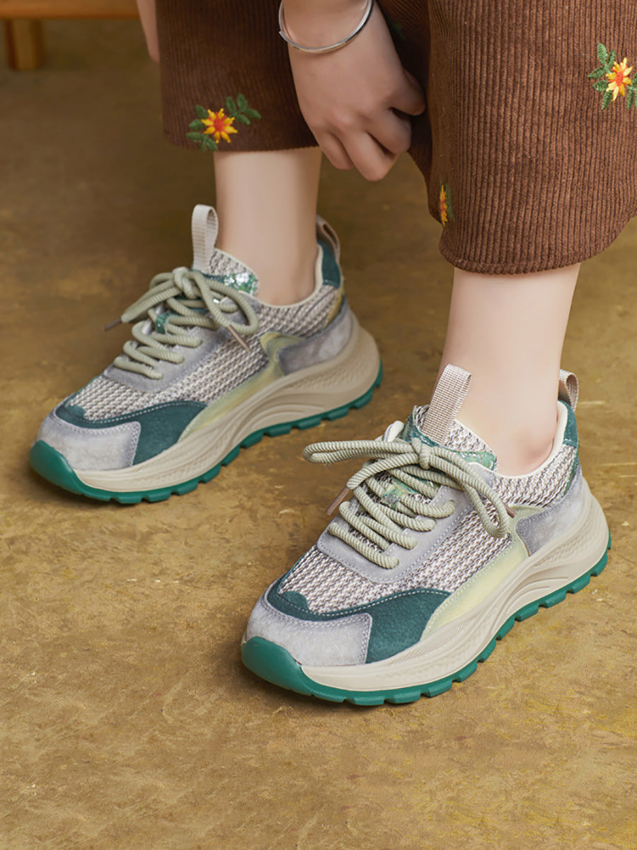 Women Spring Casual Leather Mesh Platform Sport Shoes